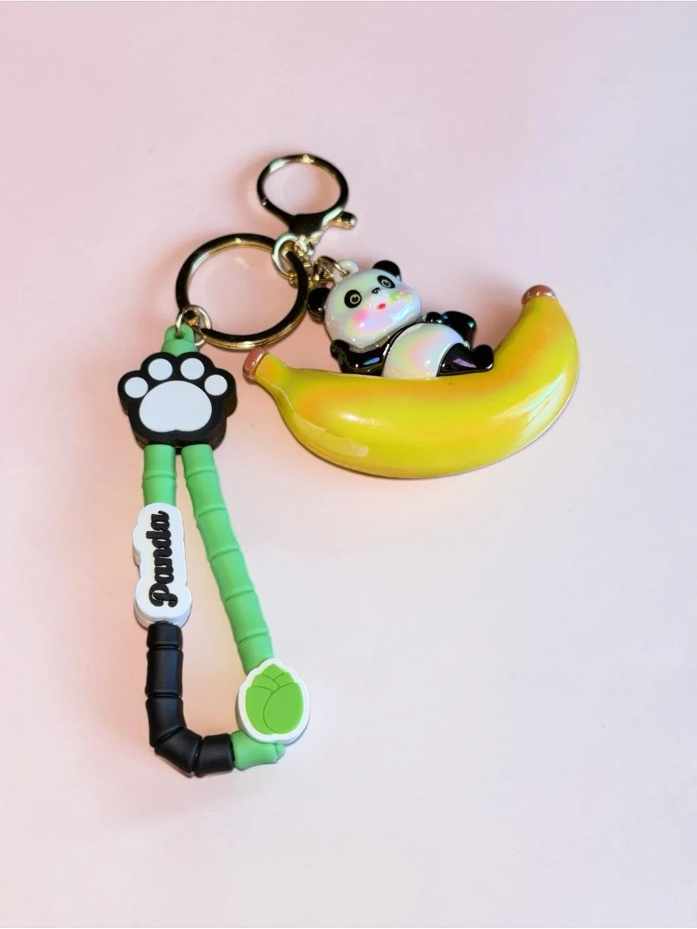 Panda on Yellow Banana Keychain